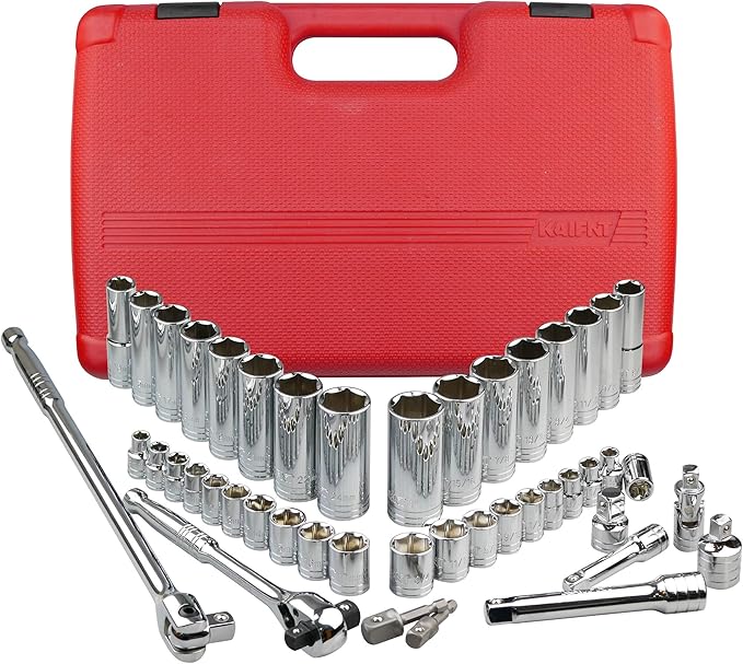 K304 Deep Combination Socket Set, 3/8-Inch & 1/2-Inch Drive, SAE/Metric, 45-Piece