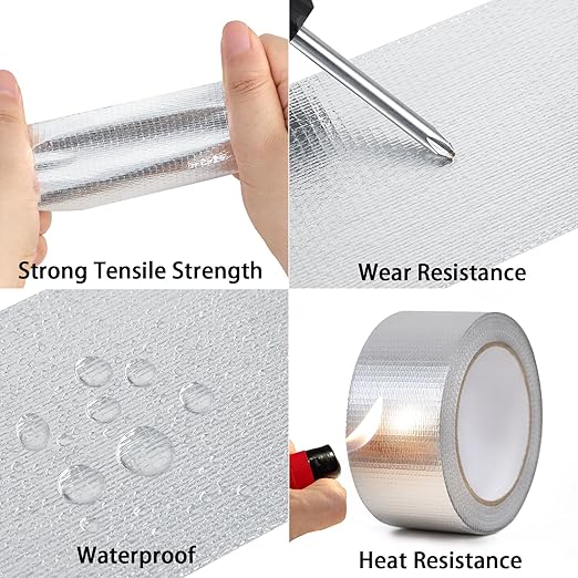 Aluminum Foil Tape - 2 Inch X 66 Feet, 5.91 Mil Thick Fiberglass Reinforced High Temperature Heat Shield Tape for HVAC, Hose and Auto Use