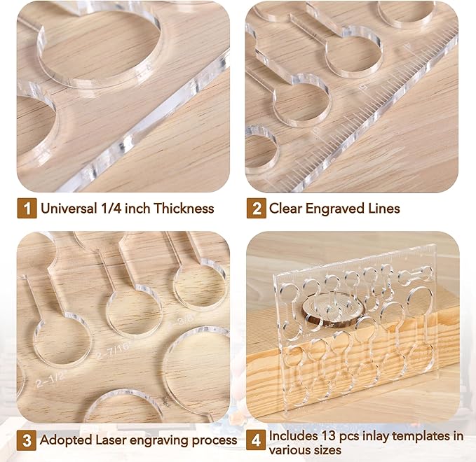 Router Templates for Woodworking,Router Jig Dumbbell Inlay Templates Decorative,13-in-1 DogBone Router Templates(10 * 7.8 inches)