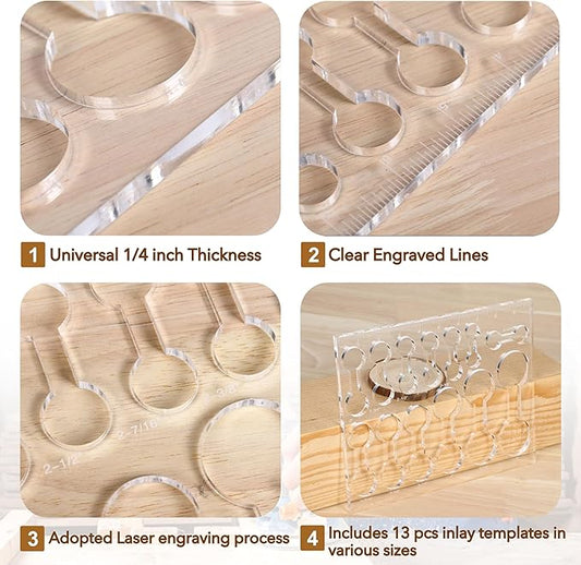 Router Templates for Woodworking,Router Jig Dumbbell Inlay Templates Decorative,13-in-1 DogBone Router Templates(10 * 7.8 inches)