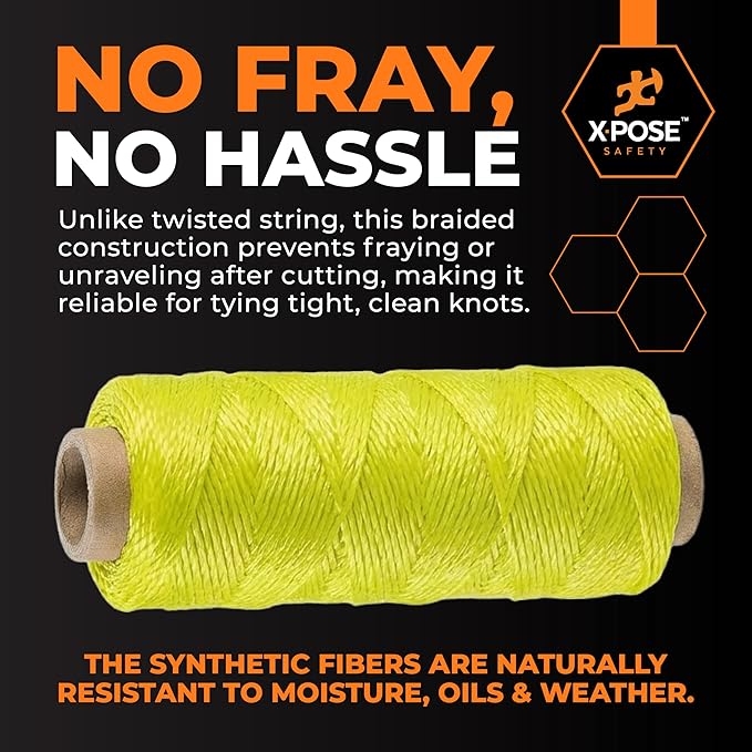 Xpose Safety Green Mason Line String ??#18 Braided Nylon Twine ??275 Ft Durable Construction Line for Masonry Tools, String Level, Landscaping, and Gardening Pack of 2