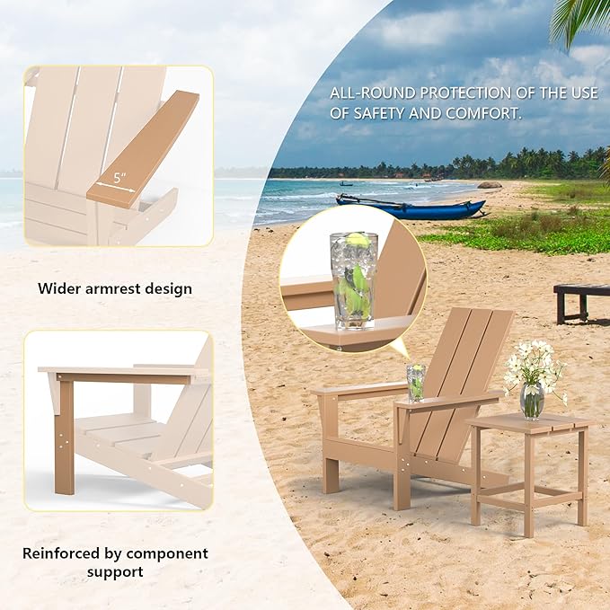 9 Pieces Adirondack Chair Set Outdoor Adirondack Chair Plastic HDPE All-Weather Adirondack Chairs Outdoor Fire Pit Chairs with Table for Deck Patio Garden（Brown）
