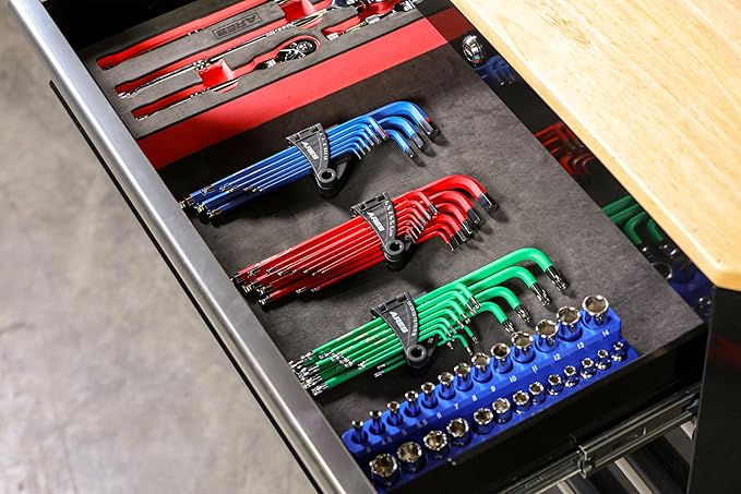 ARES 44035 ??35-Piece Long Arm Hex and Star Key Set ??Allen Wrench Set - SAE, Metric, and Torx Key Wrench Sizes - Chrome Finish with High Visibility Anti-Slip Coating - Storage Holders Included