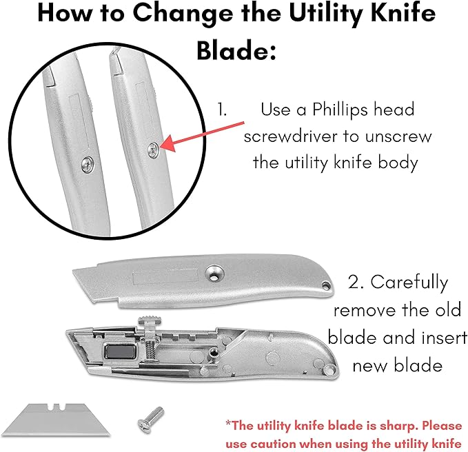 Internet's Best Classic Utility Knife - Set of 20 - Retractable Razor Knife Set - Extra Blade Refills - Box Cutter Locking Razor Knife - Full Metal Body - Silver