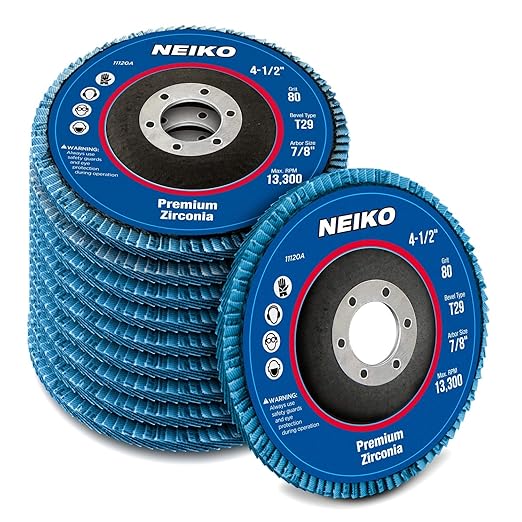 Neiko 11120A Premium Zirconia Flap Disc | 4.5" x 7/8-Inch, 80 Grit, Bevel Type #29 - 10 Pack