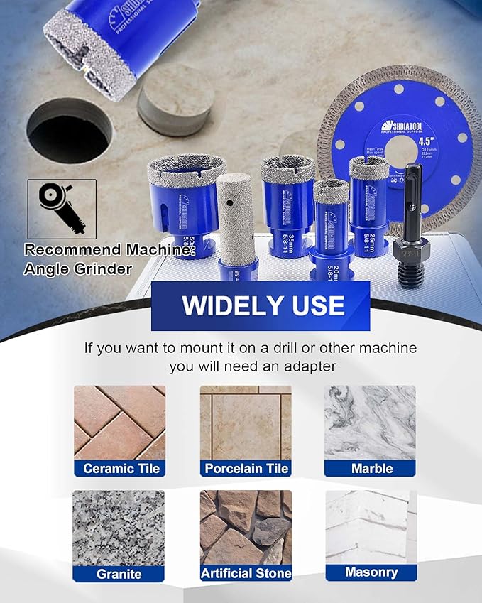 SHDIATOOL Diamond Drill Core Bits Set Milling Bits for Porcelain Hole Saw Cutter for Tile Marble Ceramic Granite Saw Blade Kit 5/8-inch-11 6pieces