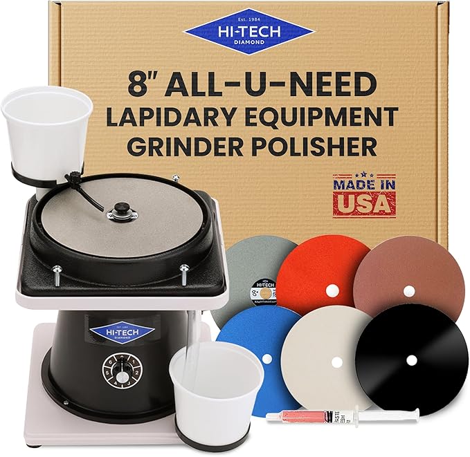 Hi-Tech Diamond 8" All-U-Need - Lapidary Equipment, Mineral & Stone Rock Shaping, Stone Grinder, Shaper w/ Variable Speed Motor & Polishing Machine Tool, Includes Mineral Rock Polishing Kit