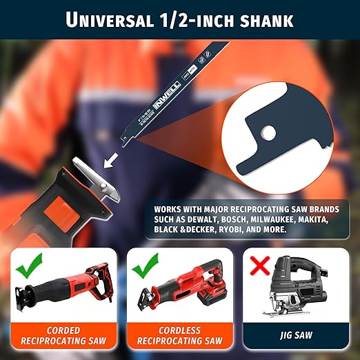 Reciprocating Saw Blades Set, 9 Inch 14/18TPI Blades for Metal Pipe, Angle Steel & Rebar Cutting, Pack of 8