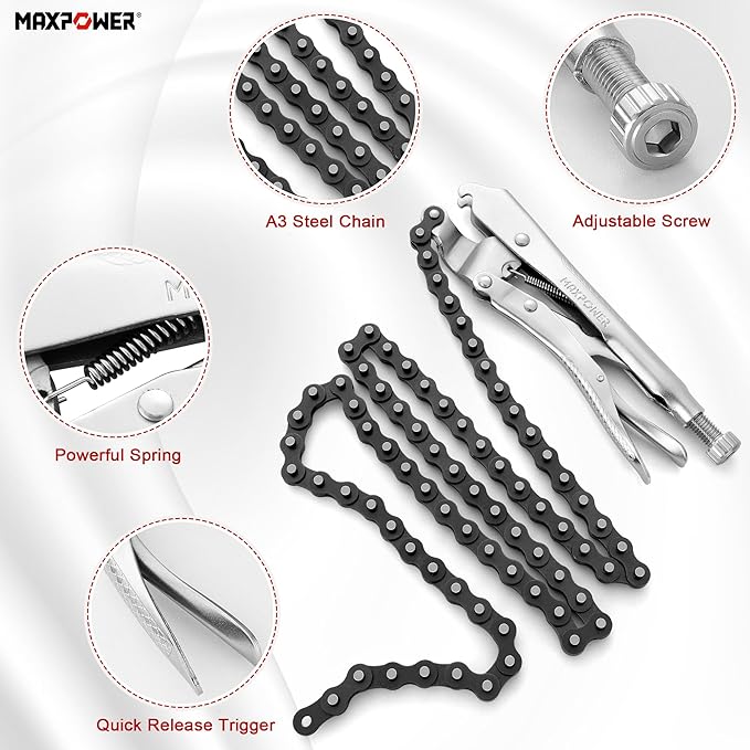 MAXPOWER Locking Chain Clamp, 9-Inch Locking Chain Pliers with 47.2??Chain, 14.2??Diameter, Quick Release