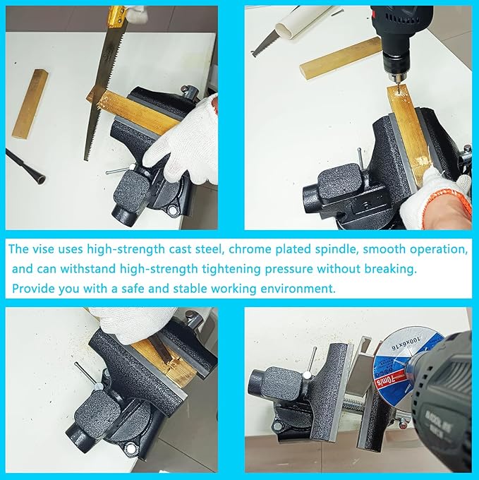 MYTEC 2-In-1 Work Bench Vise, Upgraded Multi-Purpose Table Vice, Universal Rotate 270째Work Clamp-On Vise, 4.5" black