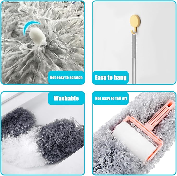 Feather Duster for Cleaning Extendable - Feather Duster for Cleaning The Indoor. 110 in Long Duster with Extension Pole for Clean Ceilings and Fans. Microfiber Duster for Blinds. Washable Dduster.