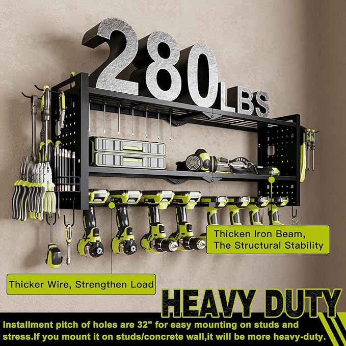 Power Tool Organizer Wall Mount,Cordless Drill Hanger Storage Rack 8 Drill Holder,3 Layers Heavy Duty Power Tool Storage Rack (Black)
