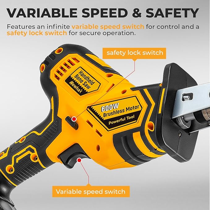 Newhai Cordless Electric Bone Saw, 600W Handheld Butcher Tool with 3000mAh Battery, Variable Speed Home Butcher Saw with 5 Blades for Cutting Ribs, Frozen Meat, Poultry Bones