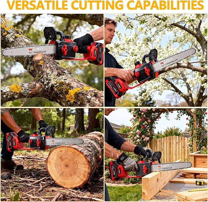 12" Brushless Electric Chainsaw Cordless, Compact Chain Saw with 2 x 4.0Ah Battery and Charger, Auto Oiler, Low Kickback, 20V Battery Powered Chainsaw for Pruning, Tree Trimming, Wood Cutting