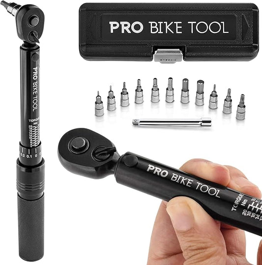 PRO BIKE TOOL Click Bicycle Torque Wrench Set, 2-20 Nm - Includes Storage Box, Allen & Torx Sockets, Extension Bar