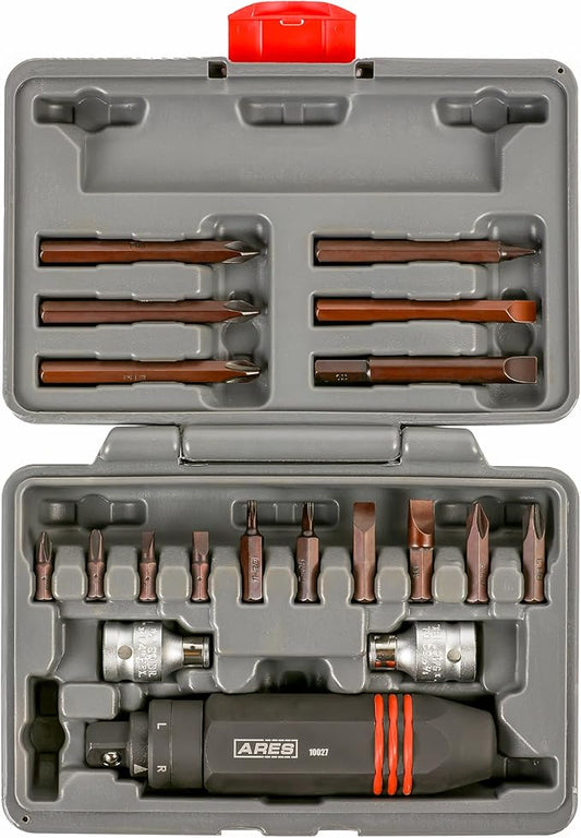 ARES 10027 ??1/2-Inch Drive Heavy Duty Hex Grip Impact Driver ??1/4-Inch & 5/16-Inch Bit Chucks ??S2 Bits ??Slotted 3/16, 1/4, 5/16, 3/8 Inch Bits ??Phillips PH1, PH2, & PH3 Bits - T20, T25 Bits