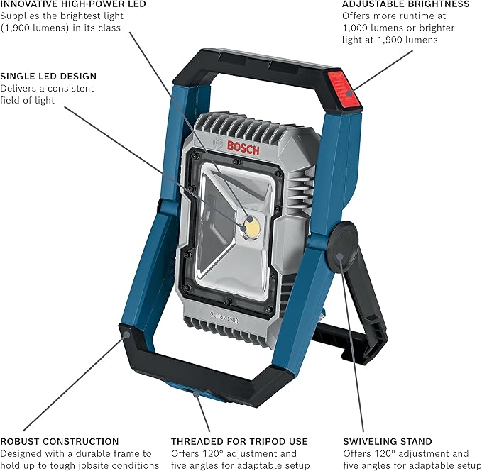 BOSCH GXL18V-601B25 18V 6-Tool Combo Kit with 2-In-1 Bit/Socket Impact Driver, Hammer Drill/Driver, Reciprocating Saw, Circular Saw, Angle Grinder, Floodlight and (2) CORE18V 4 Ah Compact Batteries