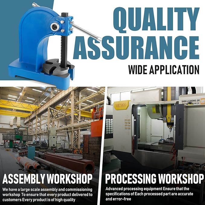 1.5 Ton Arbor Press with 3 Attachments, Robust Cast Iron Construction and V-Groove Table for Versatile Stamping, Bending and Forming Operations