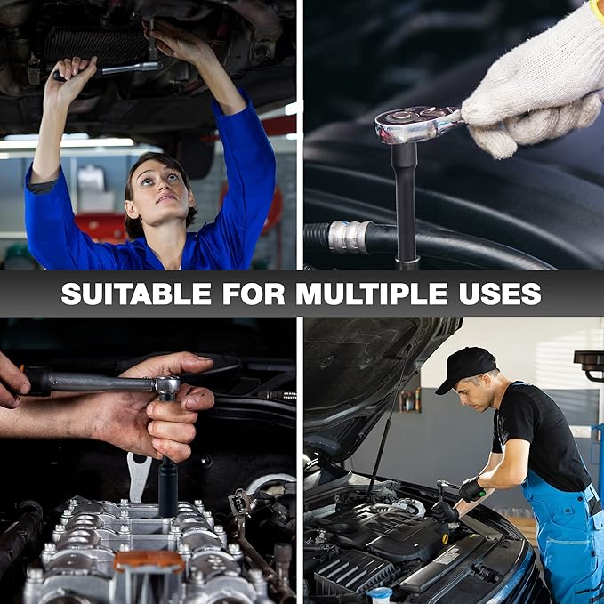 29pcs 1/2" Socket Set, Drive Deep Impact Socket Set, Including 3 ", 5", 10" Impact Extension Bar, Standard SAE (3/8 "- 1") and Metric (10mm-24mm), Cr-V Steel