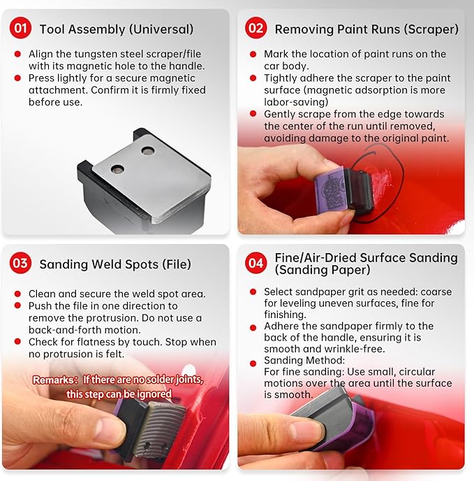 Automobile Spray Paint Point Repair Scraper with Removable Handle,Carbide Tungsten Repair Scraper Tool Paint File for Edge Banding, Denibbing, and Spot Repair