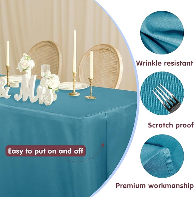 HolidayIdeas 2 Pack Fitted Tableclothes - 48 x 24 Inch - Teal Rectangle Tablecloths for 4 Foot Tables, Polyester Fabric Table Covers for Parties, Baby Shower, Wedding, Trade Show