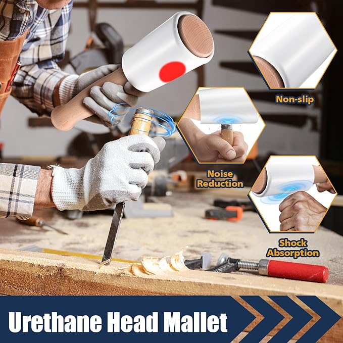 Lothee 15oz Wood Carving Mallet with Urethane Head, Wooden Handle Chisel Hammer for Woodworking, Joinery, Sculpting, Carving Tools, Durable Non-Marring Mallet for Craftsmen