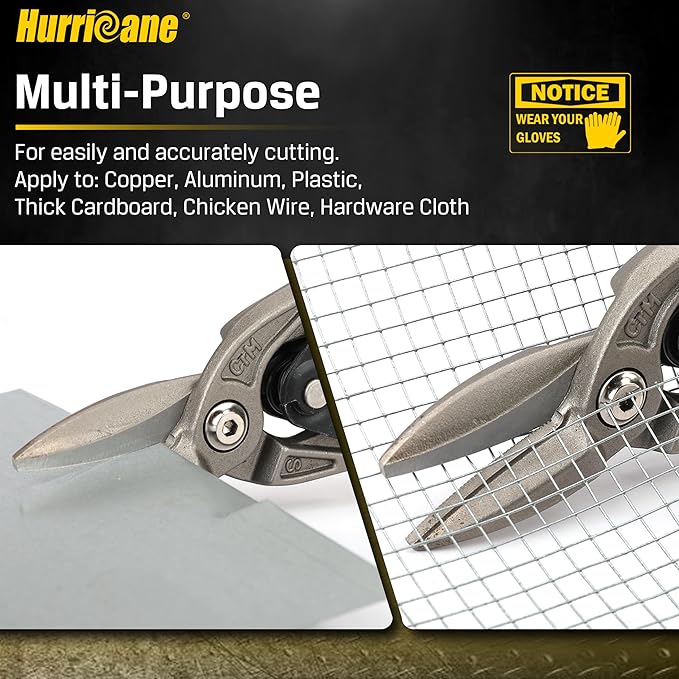 HURRICANE 10 Inch Aviation Snips with Safety Lock, CR-MO Blades Straight Cutting Metal Cutters in Sheet Metal, HVAC & Home DIY