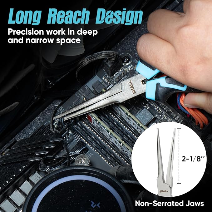 SHALL 6" Mini Needle Nose Pliers, Long Nose Pliers w/Comfort Grip Handles & Non-Serrated Drop Forged Steel Jaws, Small Needle Nose Pliers for Jewelry Making, Wire Wrapping, Crafts, Electronic Repair