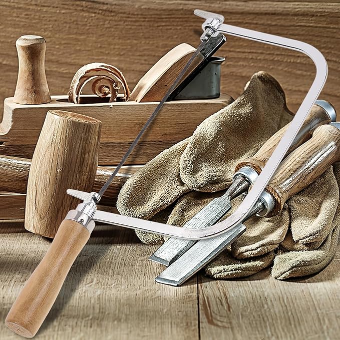 Japanese Hand Saw Woodworking Coping Saw with Wooden Handle for Precision Cutting Includes Replacement Blades for PVC Light Metals Suitable for DIY and Professional Use