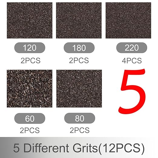 12Pcs Sanding Sponge 60/80/120/180/220 Grit Coarse Medium Fine Sanding Blocks for Drywall Metal Wood Washable and Reusable