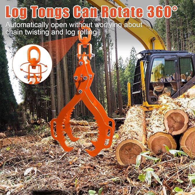 Eagle Claws 28" 4 Claw Log Lifting Tongs - Heavy Duty Log Grapple, 2260 lbs Capacity, Orange