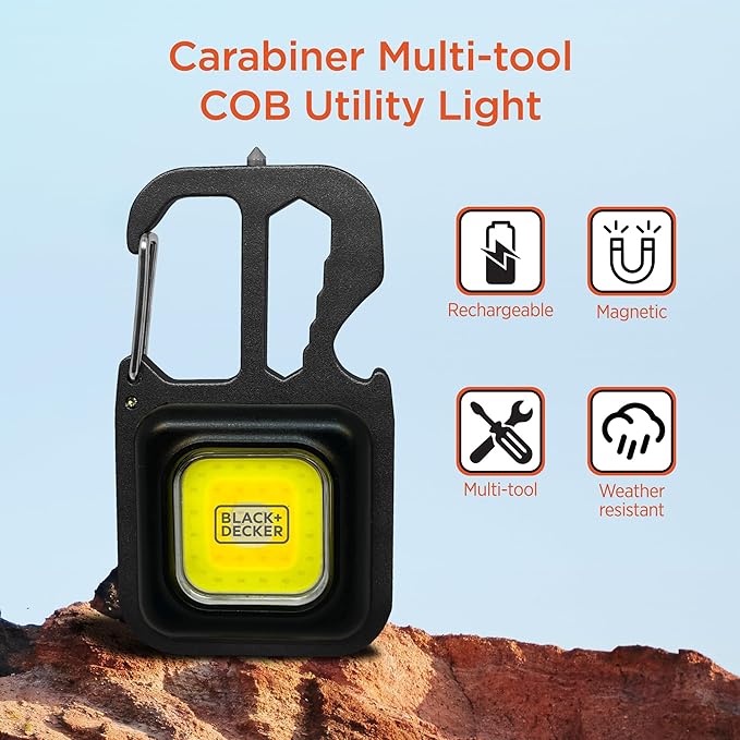 BLACK+DECKER Multi-Tool Flashlight 2-Pack, 500LM Carabiner USB Rechargeable Multitool with Wrench, Screwdrivers, Bottle Opener, Glass Breaker, Magnetic, Stand, IP44 Weather-Resistant, 7 Light Modes