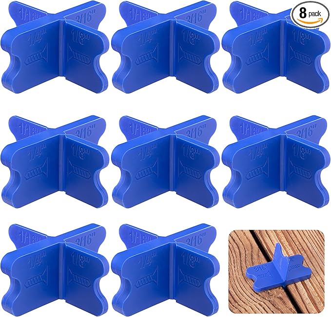 8 Pcs ABS Deck Spacer Tool,4 Thicknesses Deck Board Spacers(1/16", 1/8", 3/16", 1/4"),Blue Deck Spacers Assorted for Pressure Treated Composite Decking