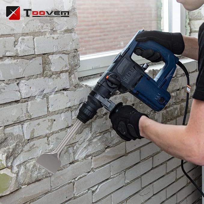 TOOVEM Hex Shank Masonry Chisel, 4 Inch Wide Alloy Steel Demolition Jack Hammer Thinset Scraper Adhesives Remover, Concrete Scraping Chisel Bits for Demolition Concrete Breaker