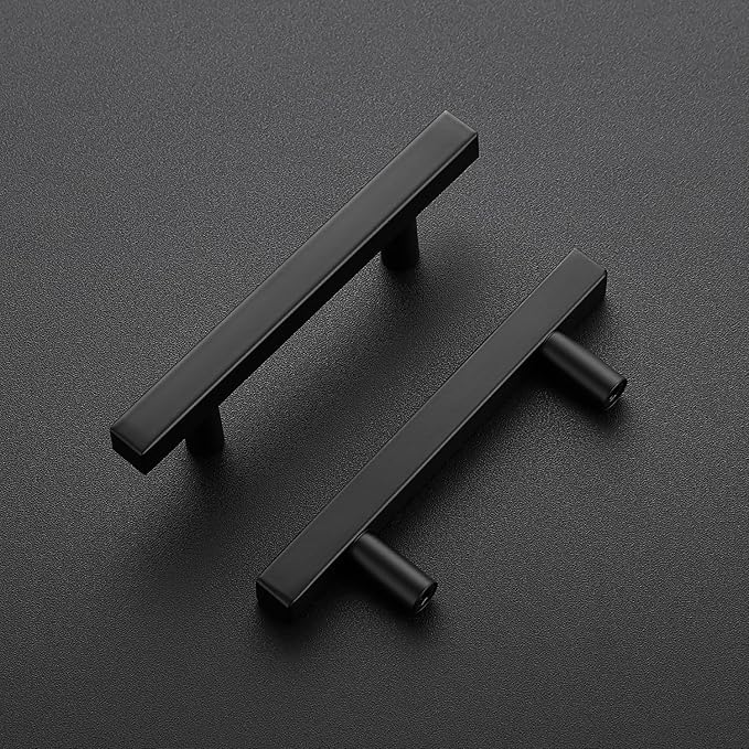 Ravinte 10 Pack 3 Inch Cabinet Pulls Black Sqaure Kitchen Cabinet Handles Black Cabinet Hardware Stainless Steel Drawer Pulls 4 Inch Overall Length with Mounting Template