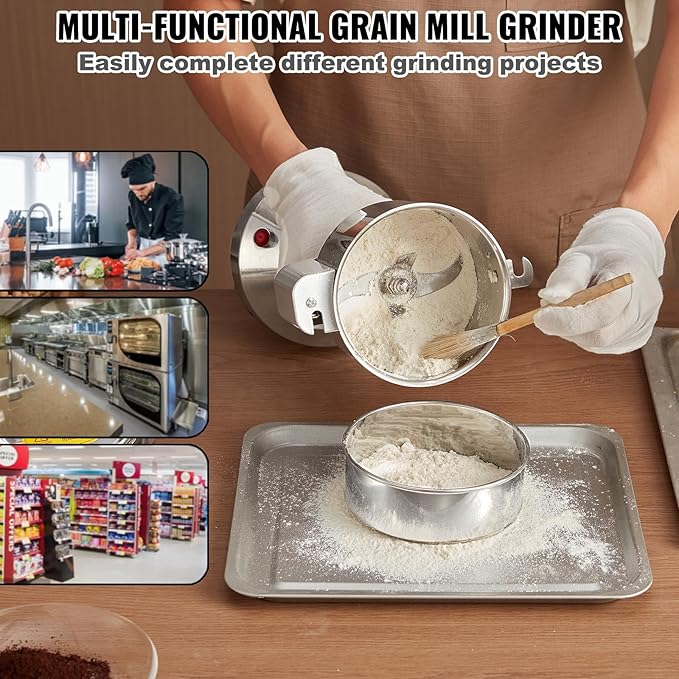 VEVOR 150g Electric Grain Mill Grinder, High Speed 850W Commercial Spice Grinders, Stainless Steel Pulverizer Powder Machine, for Dry Grains Spices Cereals Coffee Corn Pepper, Straight Type