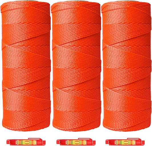 Mason Line String Line 3 Pcs,600 Ft Length Nylon Twine,18 Braided Nylon String for Gardening Or Masonry Tools,Twine String for Gardening,Orange