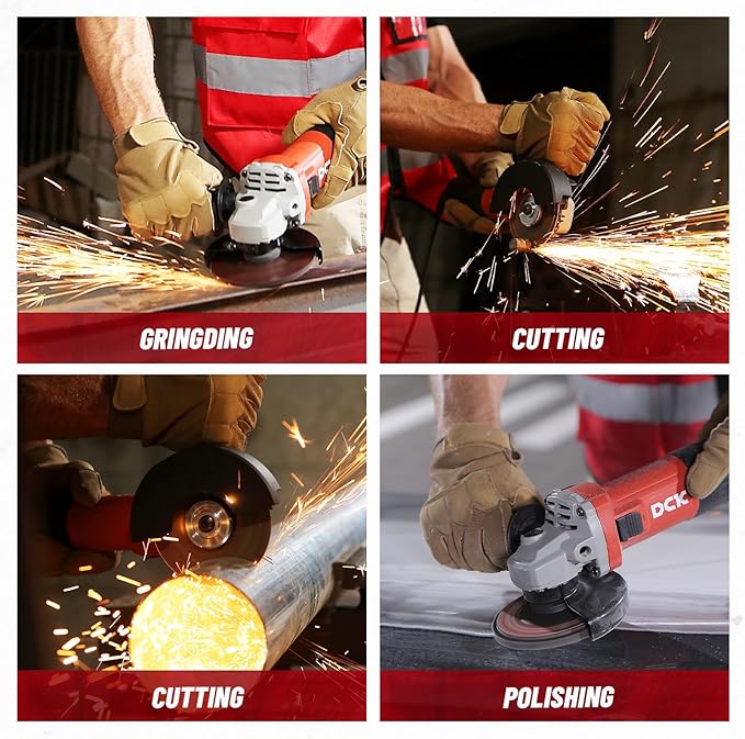 9.0 Amp Angle Grinder, 4-1/2 Inch Electric Grinder Power Tool, 11800 RPM, Auxiliary Handle and 2 Safety Guards, 6 Piece Discs, Copper Angle Grinder for Cutting, Grinding, Polishing (KSM17-115B)