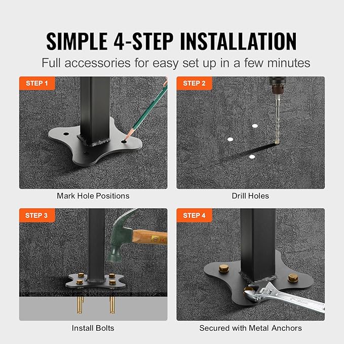VEVOR Outdoor Stair Railing, Fits for 1-5 Steps Transitional Wrought Iron Handrail, Adjustable Exterior Stair Railing with Fence, Handrails for Concrete Steps with Installation Kit, Matte Black