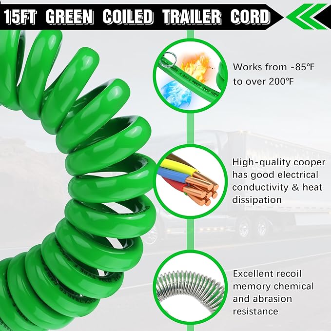 15Ft Air Brake Line Hoses & ABS Electrical Power Cord Assembly with Tender Spring Kit & Gladhands & Handles & Seals, Ailbiuko 1/2" NPT DOT Fittings Pigtail Trailer Semi Truck Air Hose