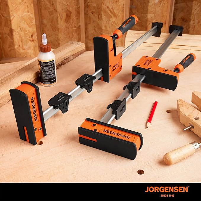 JORGENSEN 24-Inch Parallel Bar Clamp, Heavy-Duty Cabinet Master Clamp for Woodworking Glue-Up, 2200 lbs Force, Quick Release, Spreader Function, 2-Pack