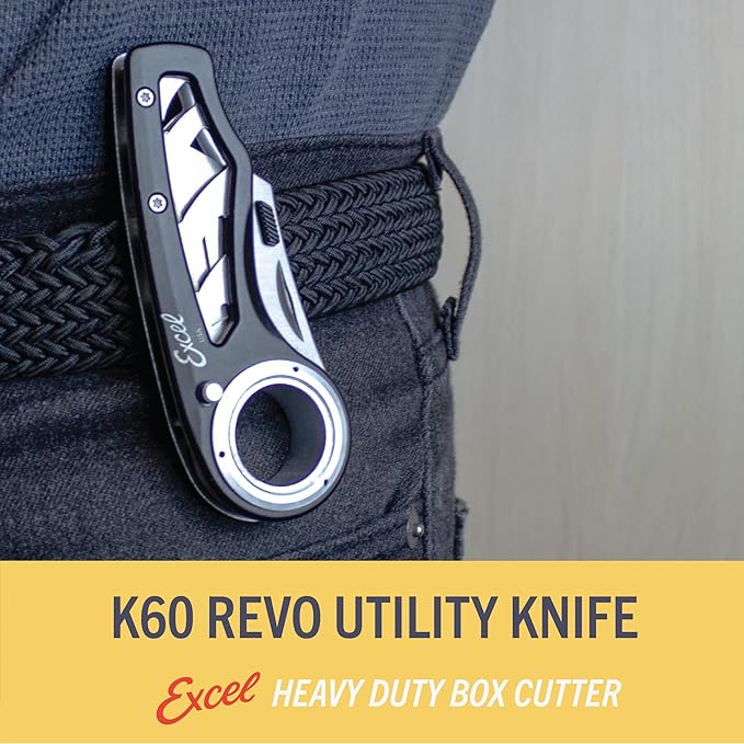 Excel Blades Revo Folding Utility Knife ??Heavy-Duty Box Cutter with Aluminum Body, Quick-Change #92 Blades, 3 Lock Positions Design, Anti-Slip Finger Loop Grip, Holster Included ??Green