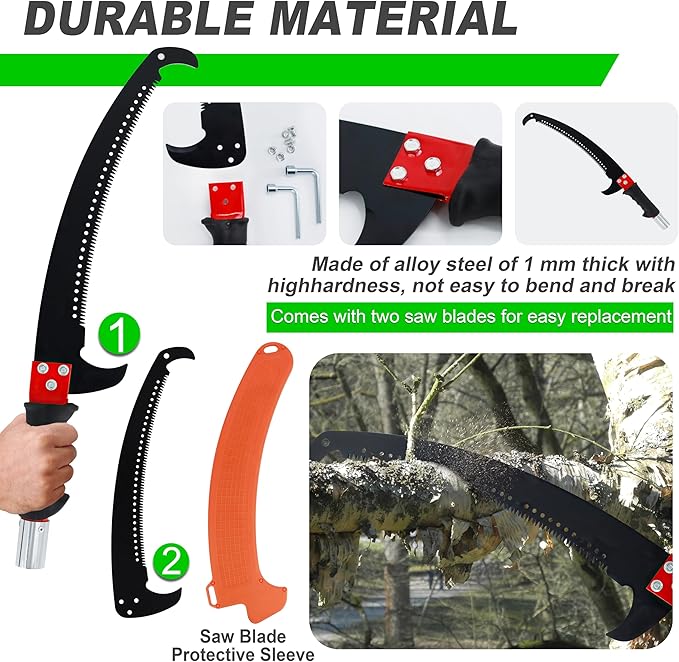 Manual pole saw,Tree Trimmer, Pole Pruning Saw, Pole Saws for Tree Trimming, Gardening Tools Pruner Hand Pole Saw For Yard(Green 26FT)
