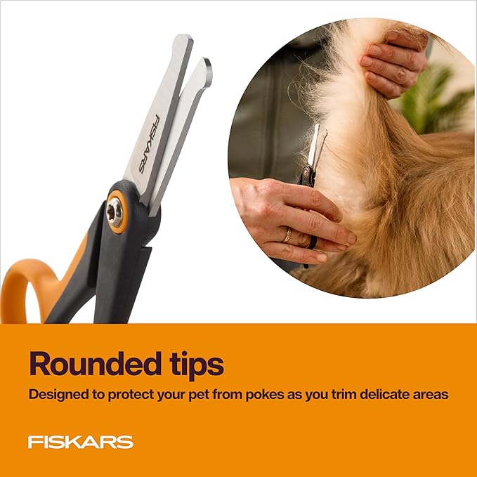 Fiskars Pet, Dog & Cat Grooming Scissors, Rounded Tips & SoftGrip Handle, Cat and Dog Supplies, 5.5?? Orange/Black, Detailing Scissors