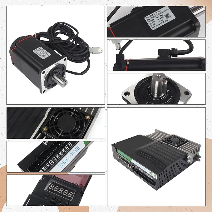 with Brake 750W AC Servo Motor Kit, CNC 220V 4.4A 3000rpm L3000 17-bit Encoder RS485 Servo Motor Driver Controller Kit for CNC Engraver Milling Machine/Robot