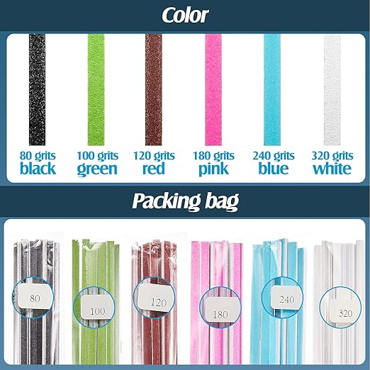 Honoson 70 Pcs Sanding Sticks Polishing Sticks Fine Sanding Twig Coded Abrasive Sand Twig for Plastic Model Assorted Metal and Wood Sand Tool Accessory for Craft(Low Grits Rating,Half Moon)
