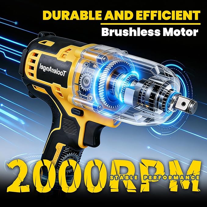 1/2 inch Impact Wrench Cordless, (1000 N.m) 737 Ft-lbs Hight Torque Wrench,20V Power Impact Driver, Brushless Motor 3300 RPM, 2x 6.0AH Li-ion Battery,Charger,6 Sockets
