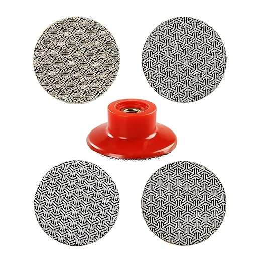 2inch 50mm Electroplated Diamond Sanding Pad, 60/100/200/4000Grit Grinding Sandpaper Pad & M10 Thread Hook and Loop Backing Holder for Detail Fine Buffing Polishing Trimming (5Pcs/Set)
