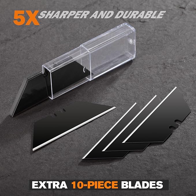 REXBETI 2-Pack Utility Knife, SK5 Heavy Duty Retractable Box Cutter for Cartons, Cardboard and Boxes, Blade Storage Design, Extra 10 Blades Included（Total 18 Blades）