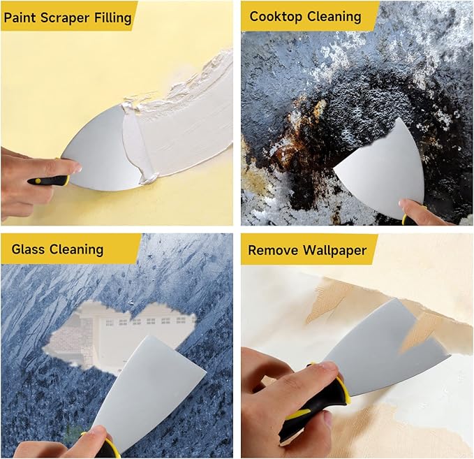 3Pcs Putty Knife, 2" 4" Spackle Knife Set Stainless Steel 15-in-1 Painters Scraper Wallpaper Scraper Tool for Repairing Drywall, Removing Wallpaper, Applying Putty, Plaster, Cement, Adhesive